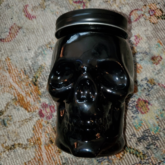 Halloween Large Black Glass Skull Jar Canister. - Picture 2 of 3